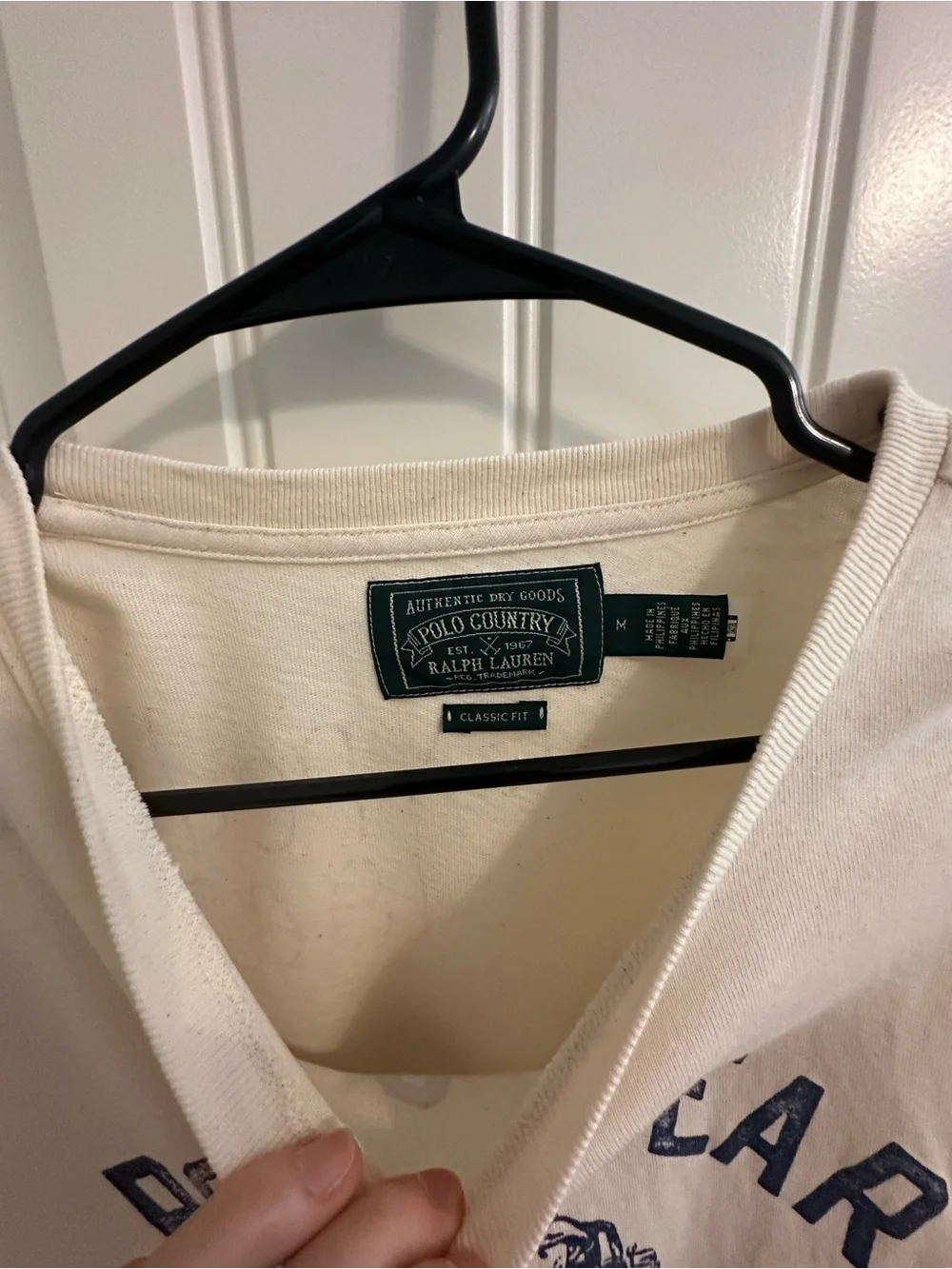 Ralph Lauren Cream Polo Bear Graphic Tee with Navy Print